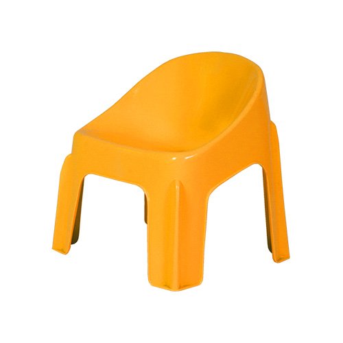 A yellow plastic stool with a seat, providing a comfortable and vibrant seating option.